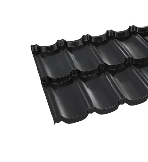 țiglă metalică ștanțată triplu, lucioasă, asemănătoare cu țigla ceramică